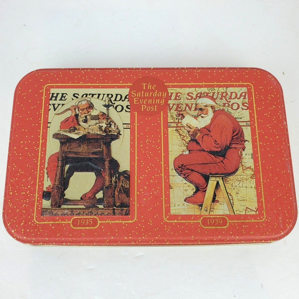 Vtg 1998 Norman Rockwell Saturday Evening Post Santas Playing Cards Tin 2 Decks